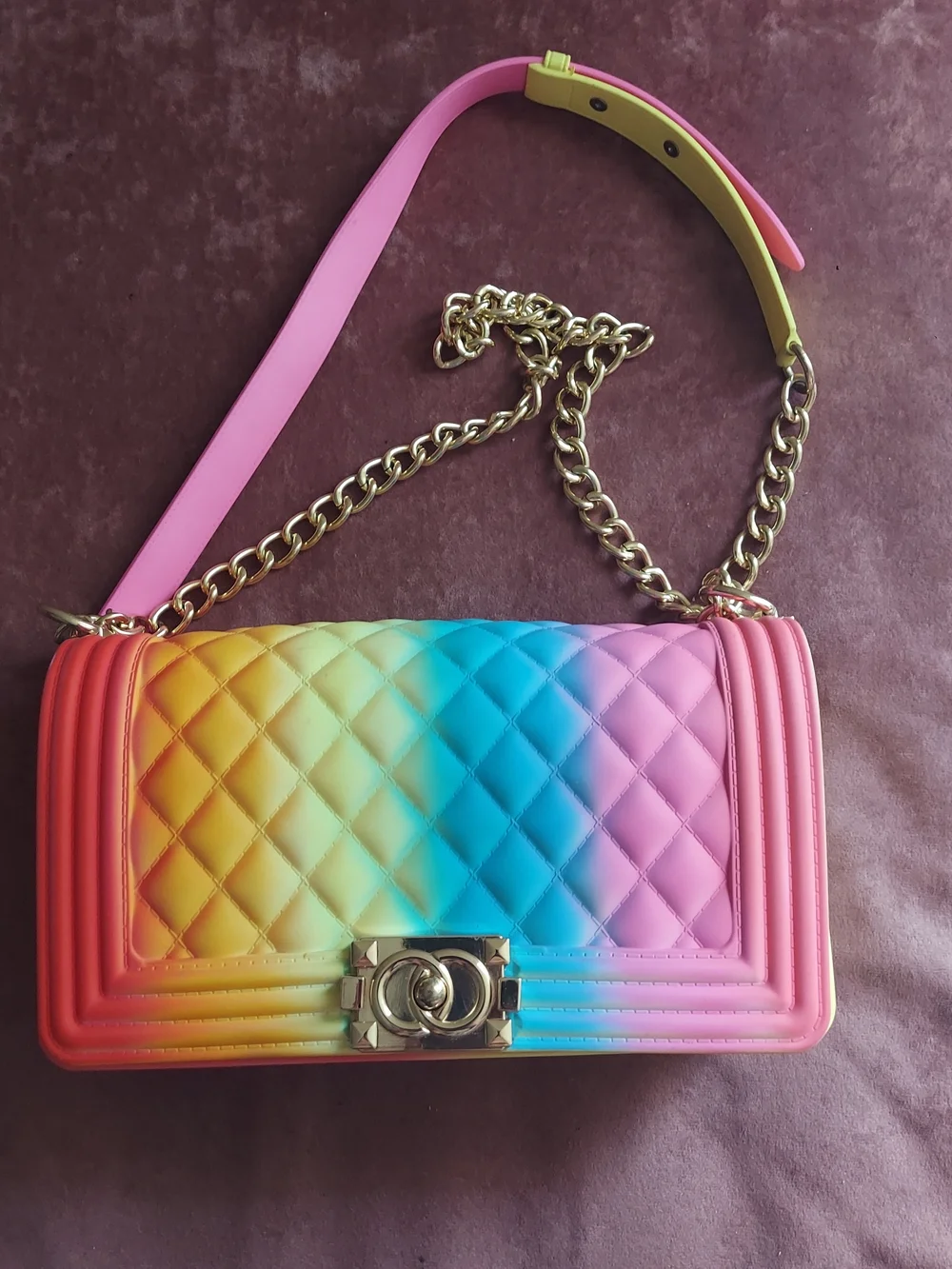 Rainbow  Chain Shoulder Bag - Pink / Blue / Yellow